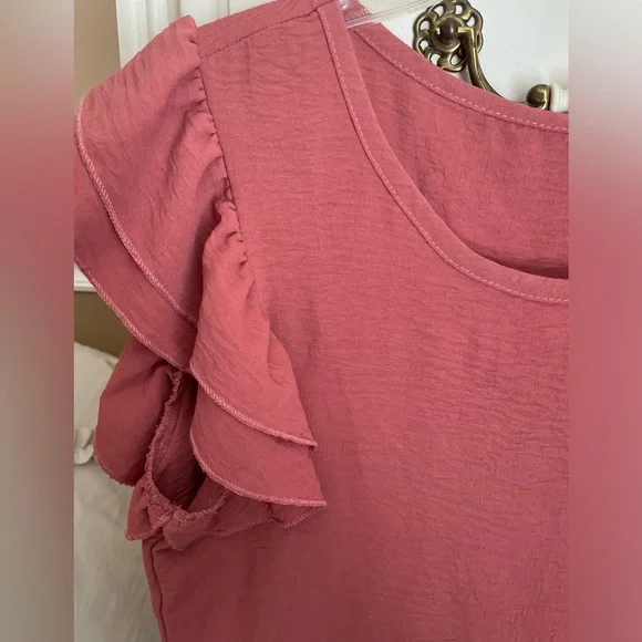 SHEIN Rose Pink Ruffle Sleeve Blouse - Picture 2 of 4